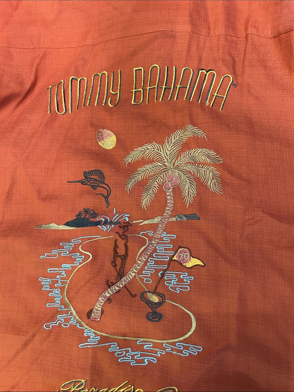 Men's Tommy Bahama Rust Orange Button-Up Shirt - Picture 3 of 5